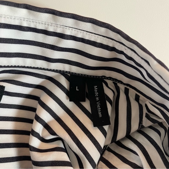 Theory men’s Irving eco stripe black and white button down shirt 22709 - Picture 4 of 9